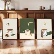 3pcs Coffee Diver Art Print Set, Modern Minimalist Geometric Canvas Wall Art, Optional Frame Portrait Orientation, Indoor Poster For Living Room Decor, Bedroom Decor, Kitchen Decor, Dining Room - Art Deco Style, Ideal Creative Gift, Wall Art With Frame