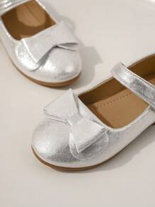 Fashionable Girls' Princess Shoes With Bow Decoration, Versatile Flat Shoes For Spring & Summer - Silver - View 10