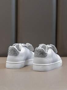 1 Pair Children Glitter Rabbit Ear Star Decor Lightweight Flat Bottom Sneakers, Comfortable Non-Slip Outdoor Casual Shoes For Girls, All Season - Silver - View 5