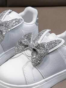 1 Pair Children Glitter Rabbit Ear Star Decor Lightweight Flat Bottom Sneakers, Comfortable Non-Slip Outdoor Casual Shoes For Girls, All Season - Silver - View 8