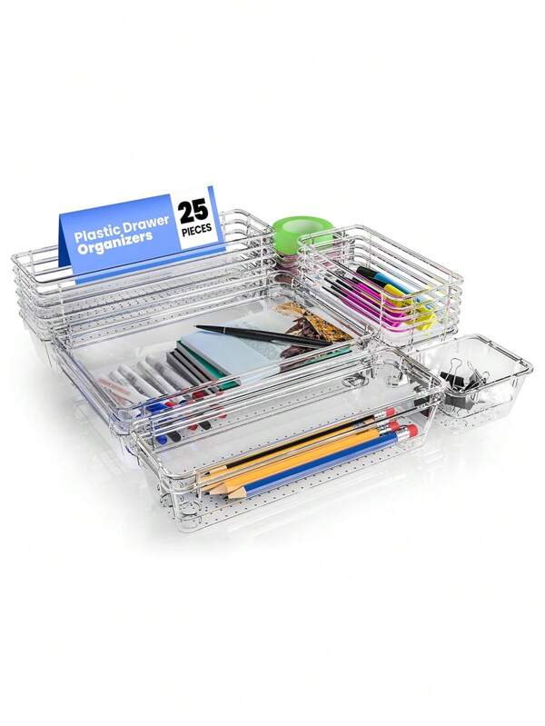 1/7/25 Drawer Storage Set - Transparent, Stackable Storage Box In 4 Sizes For Makeup, Jewelry, And Small Tools - Perfect For Kitchens, Bedrooms, Bathrooms, And OfficesFor Women Storage Organizer Travel Essentials Back To School Dormitory Storage