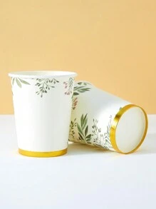 10 piezas/25 piezas Vasos de papel desechables con estampado de hojas estilo chino, adecuados para cumpleaños, reuniones familiares, picnics y decoración de fiestas