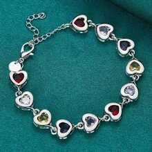 925纯银镀层优雅串珠手链链精美水晶石吊坠珠宝时尚女士婚礼可爱 - 銀色 - 查看 2