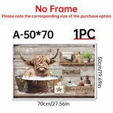 1pc Canvas Poster, Rustic Art, Funny Bathroom Wall Art Decor, Highland Cow Wall Art, Farmhouse Bathroom Decor, Ideal Gift For Bedroom Living Room Corridor, Wall Art, Wall Decor, Fall Decor, Wall Decor, Room Decoration, No Frame Gifts Birthday Graduation