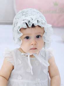 1 pieza Gorro de bebé niña con bordado de flor de encaje, estilo vintage y suave, gorro de bebé recién nacido estilo palacio - 1PC - Ver 9