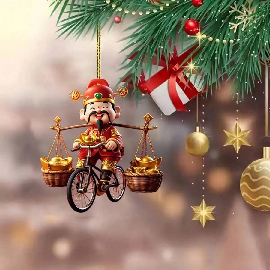 1 Decoración colgante estilo chino del Dios de la Riqueza entregado en tu puerta, adorno plano de acrílico para decoración navideña, decoración de Halloween, decoración de habitación, decoración estética, decoración de dormitorio, decoración del hogar