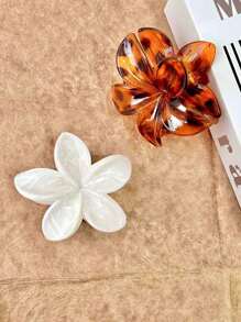 2个装女士简约豹纹焦糖色亚克力花朵发爪，优雅百搭发饰，适合日常佩戴，包括发夹、发卡、发夹、发圈、发夹、发卡、夏季海滩度假必备。 - 彩色 - 查看 2
