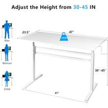 Manual Height Adjustable Standing Desk, 48 X 24 Inch Hand Crank Standing Desk With One-Piece Table Top, Sit Stand Up Rising Desk, Home Office Computer Workstation, White - 白框/白頂 - 查看 4