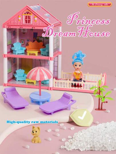 Princess Castle Dollhouse Playset, Girls Dollhouse Toy, Luxury Villa Playhouse Set, Includes Furniture And Accessories, Realistic Role-Play Toy, Suitable For 3-10 Years Old Girls Birthday Gift (Some Accessories Color Random)