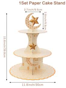 1pc Gold-Tone Eid Mubarak Cupcake Stand, Moon & Star Pattern Cupcake Display Rack, Ramadan Party Decoration Supplies, Eid Holiday Home Decor