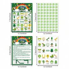 33pcs St. Patrick's Theme Bingo Game Set For Family - Includes 24 Player Cards And Reward Stickers - Green Lucky Clover Festive Paper Party Favors Supplies For Holiday, Gathering And Group Activities
