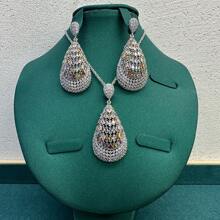 Ramadan Luxury Teardrop Design Necklace And Earrings Jewelry Set, Copper With Colorful Zirconia Rhinestones, Elegant Jewelry Set For Women, Suitable For Daily, Evening Party, Valentine's Day Gift - Silver - View 6
