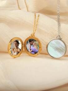 Customized Text And Image Necklace, Personalised Double-Sided Conch Locket Necklace, Gift For Mom, Friends, Classmates, Thanksgiving, Valentine's Day, Birthday, Graduation