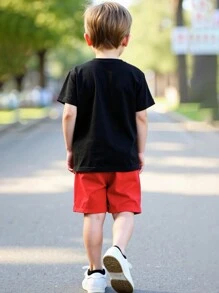 2 pièces/set t-shirt à manches courtes et shorts d'été pour tout-petits garçons, avec imprimé de lettre porte-bonheur et d'ours, tenues décontractées mignonnes