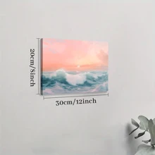 1pc Framed Canvas Poster, Pastel Waves Retro Pink Seascape Sunset Wall Art Canvas Paintings, Ideal Gift For Bedroom Living Room Corridor, Wall Art, Room Decoration - 彩色 - 查看 7
