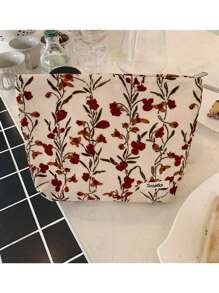 1 件独特花卉图案个性化花朵化妆包大容量钱包洗漱用品旅行包拉链收纳袋化妆刷礼物收纳袋情人节情人节装饰情人节派对礼物情人节女士情人节礼物