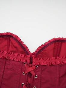 女士提花露背系带束身吊带背心，奶油黄 - 适合新年派对、情人节、节日、毕业季等夏季穿着 - 酒紅色 - 查看 6