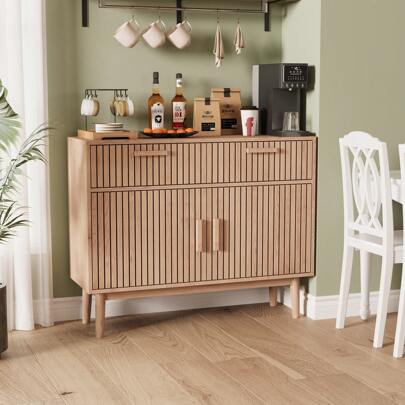 Creahappy Sideboard - Eiche - 100 x 35 x 180 cm - Kommode im modernen Stil - zwei Schubladen - extra großer Stauraum
