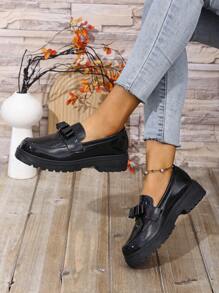 Women's Spring/Autumn New Metal Chain Thick Bottom Wedge Slip-On Casual High Heel Shoes, Versatile & Height Increasing