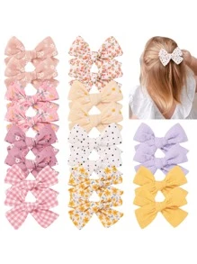 10pcs Kids Fabric Bow Hair Clips, Handmade Embroidered Printed Alligator Hair Clips, Elegant Children Hair Accessories, Girls Decorative Hair Clips, Suitable For Daily Use