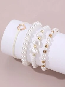 4pcs Set Girls Heart & Beads Bracelet