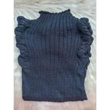 Women's Blouse Garrafinha / Ribbed Knit / Ruffle / Modal Women's Blouse - 黑色 - 查看 2