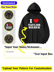 Personaliza tu propia sudadera con capucha, camisetas personalizadas, regalo de Navidad/Acción de Gracias para tu novia, camisetas personalizadas para hombres - Agrega tu propio texto/gráfico (insignia/logotipo de la empresa/foto familiar/selfie) para diseñar tu propia sudadera personalizada impresa a la medida - Negro - Ver 2