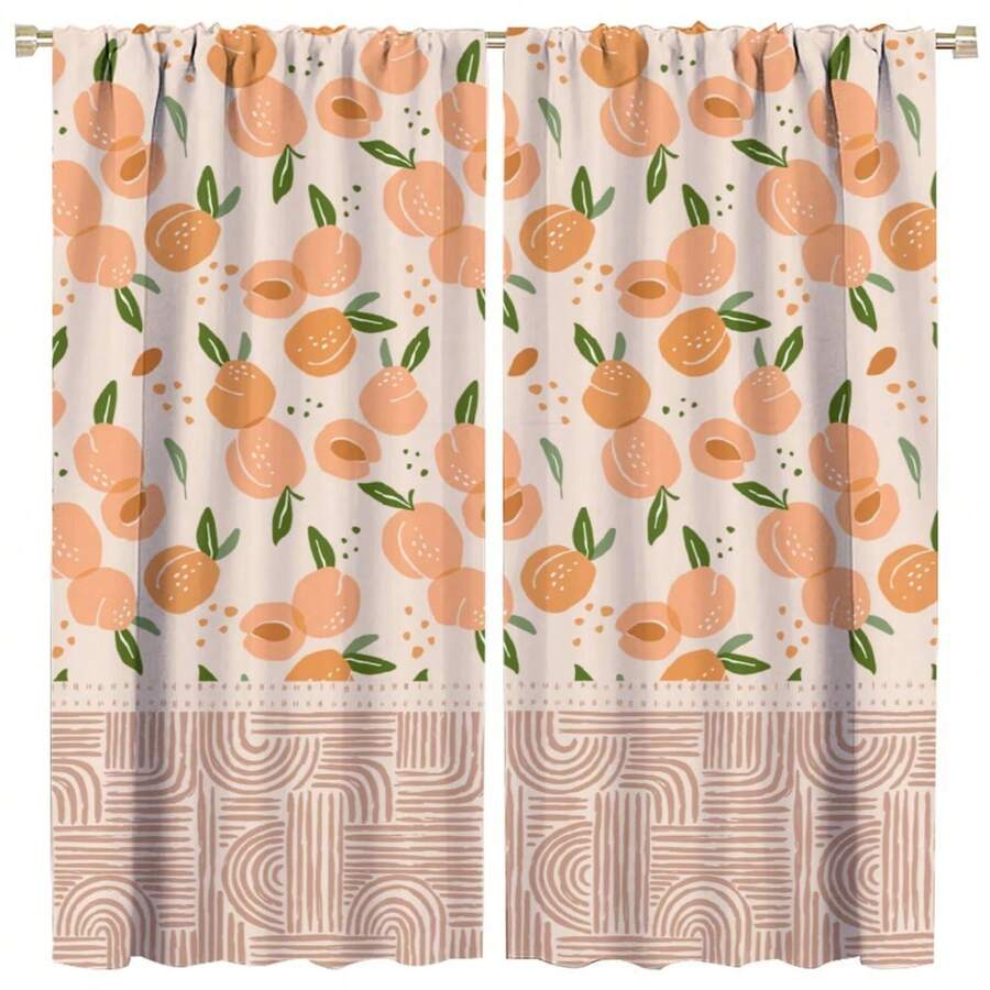 2 Panel 28"X40" Boho Chic Orange Peach Blackout Curtains - Privacy Protection, Machine Washable, Rod Pocket Design With Abstract & Fruit Patterns For Bedroom, Kitchen, Living Room Decor - 28x40inch-2pc - View 1