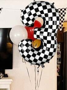 Bóng bay kỹ thuật số ca rô 40 inch lớn màu đen và trắng số 0-9 dùng để trang trí tiệc sinh nhật xe đua, Giáng sinh - bàn cờ đen trắng - Xem 6