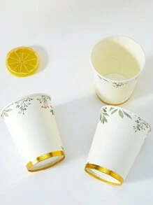 10 piezas/25 piezas Vasos de papel desechables con estampado de hojas estilo chino, adecuados para cumpleaños, reuniones familiares, picnics y decoración de fiestas