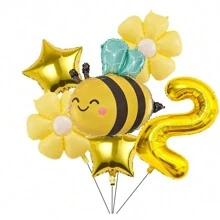 Insect Shaped Bee Balloon, Bee Daisy 18-Inch, Gold Star 32-Inch Aluminum Foil Balloon Set, Suitable For Birthday, Party, Decoration