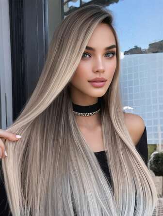 NOBLE 13*6 合成蕾丝前假发，带婴儿头发，合成蕾丝前假发，预拔女士长款挑染蕾丝前假发，棕色和金色混合颜色