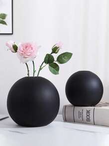 1pc/3pcs Nordic Style Round Vase, Modern Minimalist Round Vase Decor, Round Vase For Dried Flowers Tabletop Decoration, Home Entryway Floral Arrangement - Black - View 3