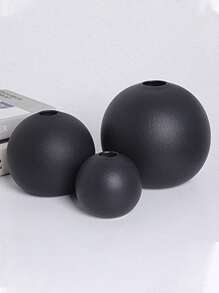 1pc/3pcs Nordic Style Round Vase, Modern Minimalist Round Vase Decor, Round Vase For Dried Flowers Tabletop Decoration, Home Entryway Floral Arrangement - Black - View 2