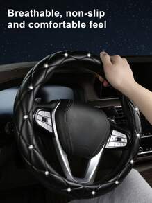 1pc Rhinestone Embellished Faux Sheepskin Car Steering Wheel Cover, Anti-Slip, Fits 14.5-15 Inch, Holiday Gift - Multicolor - View 4