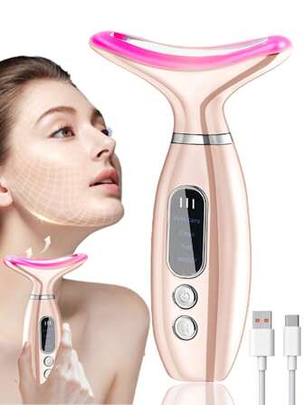 Rechargeable Handheld Face Neck Beauty Device, 4 Color 4 Modes And Vibration Neck Massager, Multifunctional Facial Skin Care Clean Tool, Ideal For Home Skin Care
