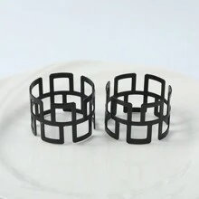 6 Stücke hochwertige elegante Cut Out mattschwarze Serviettenringe mit Großer Mauer Design für Feiertage, Hochzeit, Hotel Tischdekoration - Schwarz - Übersicht 6
