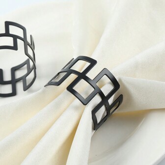 6pcs Premium Elegant Hollow Metal Matte Black Great Wall Design Napkin Rings For Holiday, Wedding, Hotel Table Decor