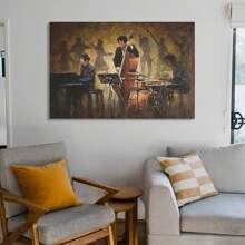 1pc Vintage Music Oil Painting Jazz Singer Playing Poster Modern Poster Canvas Wall Art Poster Room Aesthetics And Decoration Picture Printing Craft Canvas Decor Framed Ready To Hang.