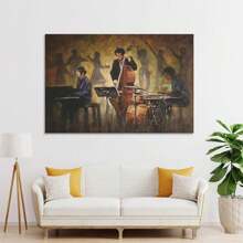 1pc Vintage Music Oil Painting Jazz Singer Playing Poster Modern Poster Canvas Wall Art Poster Room Aesthetics And Decoration Picture Printing Craft Canvas Decor Framed Ready To Hang.