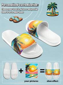 1 Pair Custom Women's Sandals, Personalized Customized Photo Design, Custom Soft Sole Sandals, Home Slippers, Suitable For Indoor, Outdoor And Bathroom Garden, Spring And Summer Sandals, Customized Gift For Mom/Dad/Her/Him/Girlfriend/Boyfriend/Wife/Husband/Friend - White - View 1