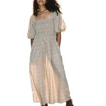 Women Puffed Sleeve Dress Casual Summer Plaid/Floral Print Square Neck Party A-Line Dress For Beach Cocktail Streetwear - Nhiều màu - Xem 3