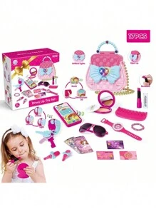 1 Set de juguetes de maquillaje de juego de roles para niños, regalo de cosméticos de princesa con accesorios para niñas