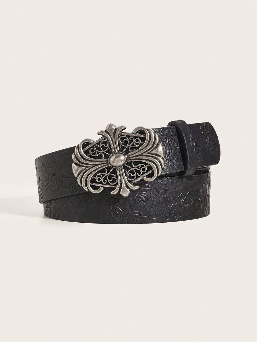 1pc Women's Retro Alloy Buckle Printed PU Waist Belt, Suitable For Western Cowboy Style Summer, School Fall, Autumn, Halloween