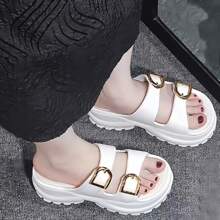 2025 新款女士厚底拖鞋，时尚高档，防滑高跟夏季拖鞋 - 白色 - 查看 5