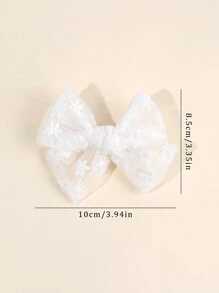 2件組白色網紗蝴蝶結髮夾，適合幼兒女孩，白色花卉刺繡蝴蝶結髮夾，純色蝴蝶結髮夾，全內襯，優雅髮夾，兒童嬰兒髮飾 - 彩色 - 查看 6