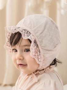 1 pieza Gorro de bebé niña con bordado de flor de encaje, estilo vintage y suave, gorro de bebé recién nacido estilo palacio - 1PC - Ver 13