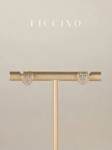 FICCINO 经典镀金 CZ 心形耳钉，适合女士，优雅珠宝礼物，适合情侣、周年纪念、节日，附赠情人节、妈妈、母亲、母亲节、礼物盒 - Heart Earrings - 查看 4