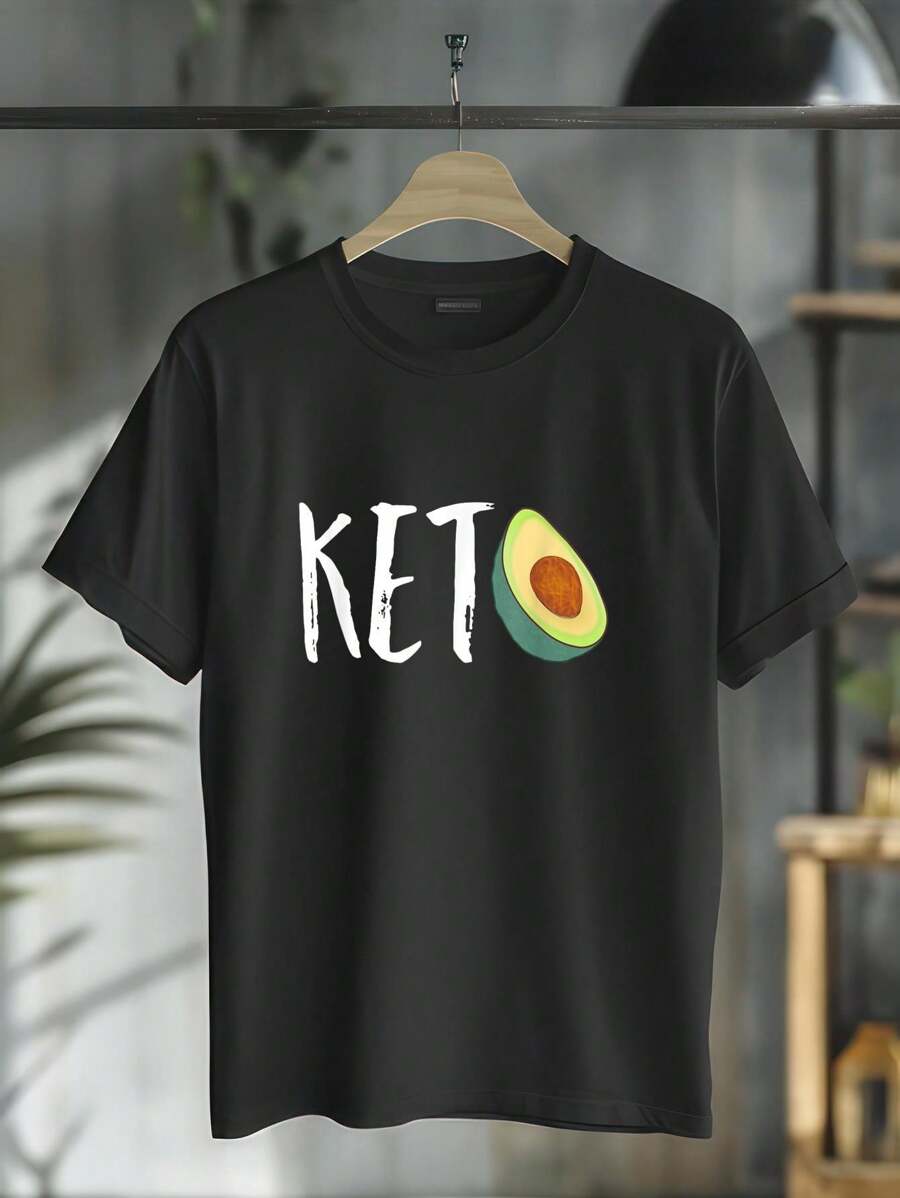 Keto Diet Low Carb High Fat Avocado Funny Gift T Shirt Casual Short Sleeve Shirt - Black - View 1