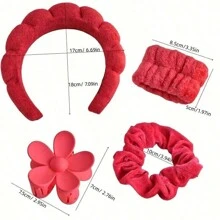 6pcs/Set Women's SPA Hairband Set, Spa Headband Hair Hoop Claw Clip Velvet Hair Hoop Wristband For Washing Face Skincare Makeup Wear, Gift Home Bathroom Decor Fall Decor Back To School